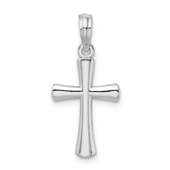 925 Sterling Silver Religious Small Dainty Polished Beveled Cross Necklace Charm - Picture 1 of 9